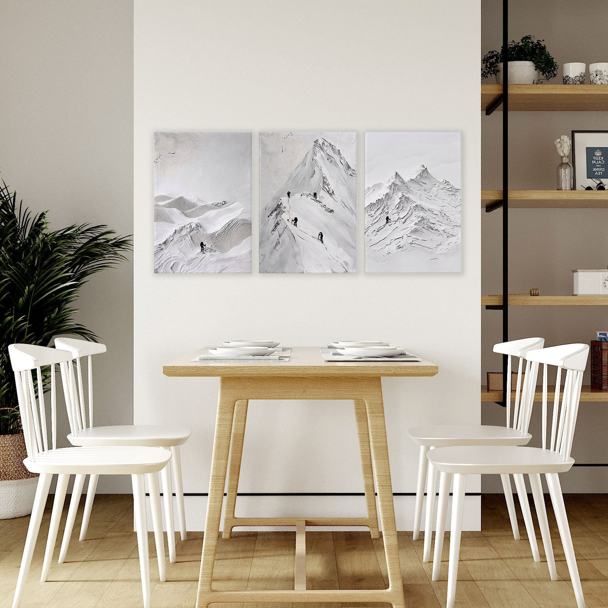 White Wall Art Scandi Mountain Climbers Landscape Art Prints | Set of 3