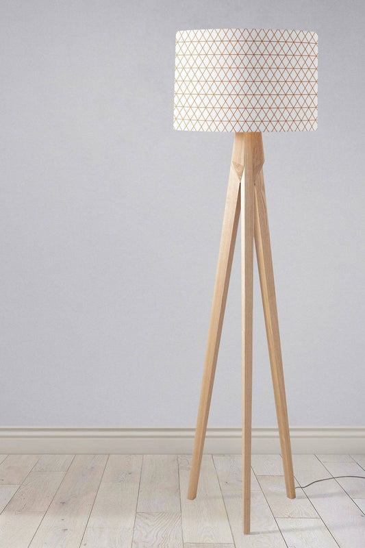 White Drum Lampshade, Copper Line Design Shade for Table, Floor or Ceiling Pendant Light