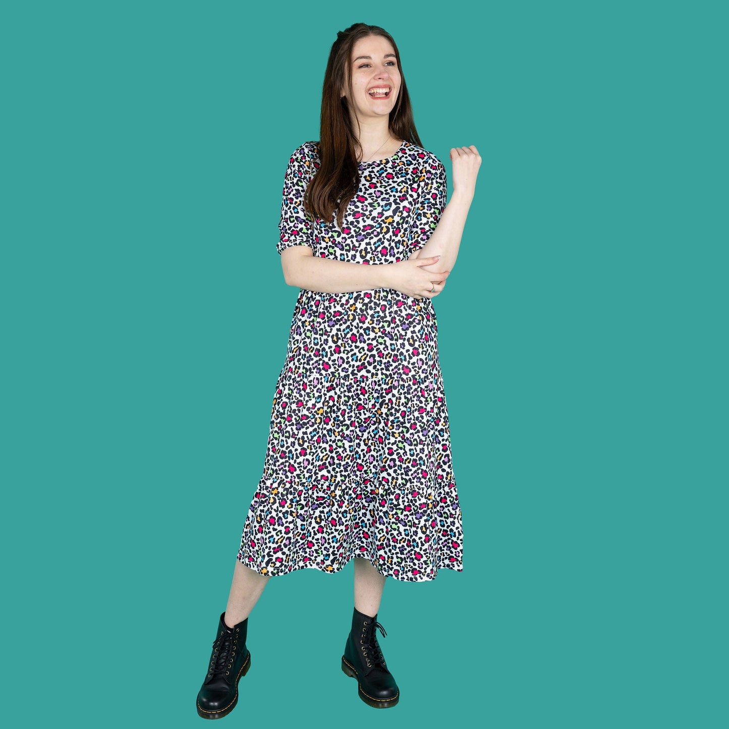 The Midi Breastfeeding Dress - Rainbow Leopard