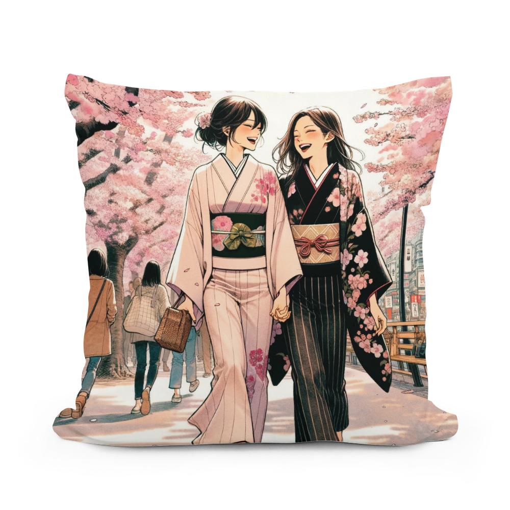 Sakura Friendship Stroll Cotton Cushion