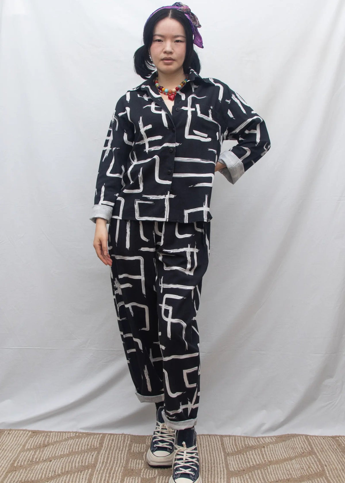 Organic Cotton & Linen Balloon Trousers - Galaxy Black & White