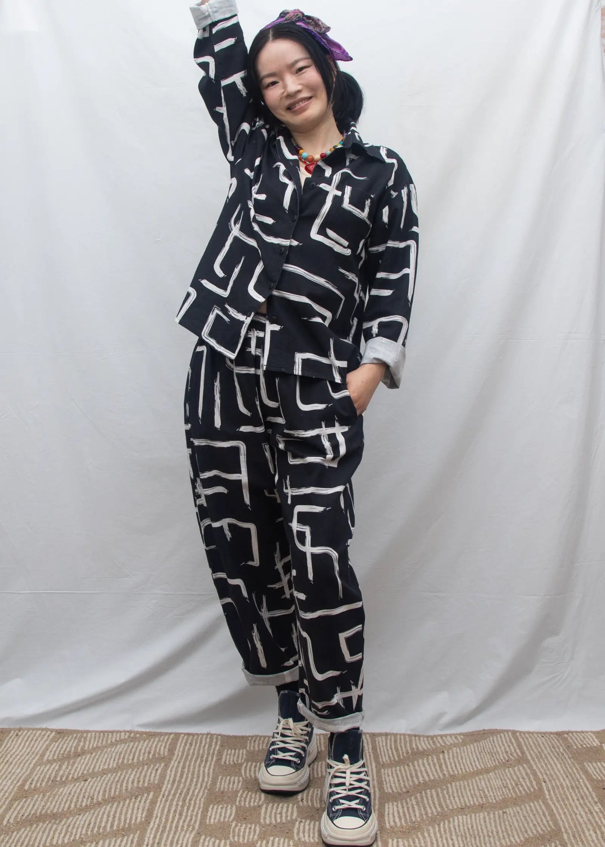 Organic Cotton & Linen Balloon Trousers - Galaxy Black & White