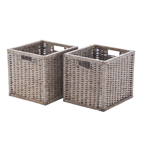 Set of 2 Square Willow Storage Baskets – Grey