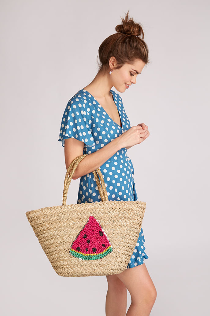 Louche Winnie Straw Bag With Watermelon