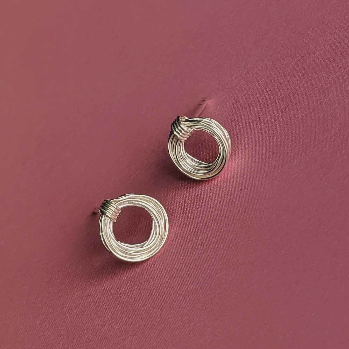 Wire Coil Hoops Sterling Silver Stud Earrings