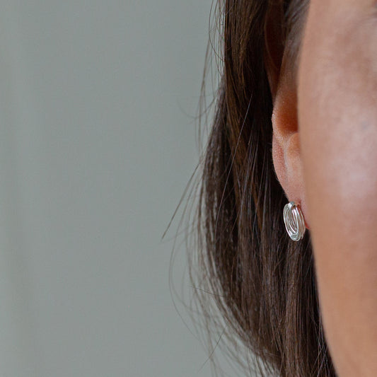 Wire Coil Hoops Sterling Silver Stud Earrings