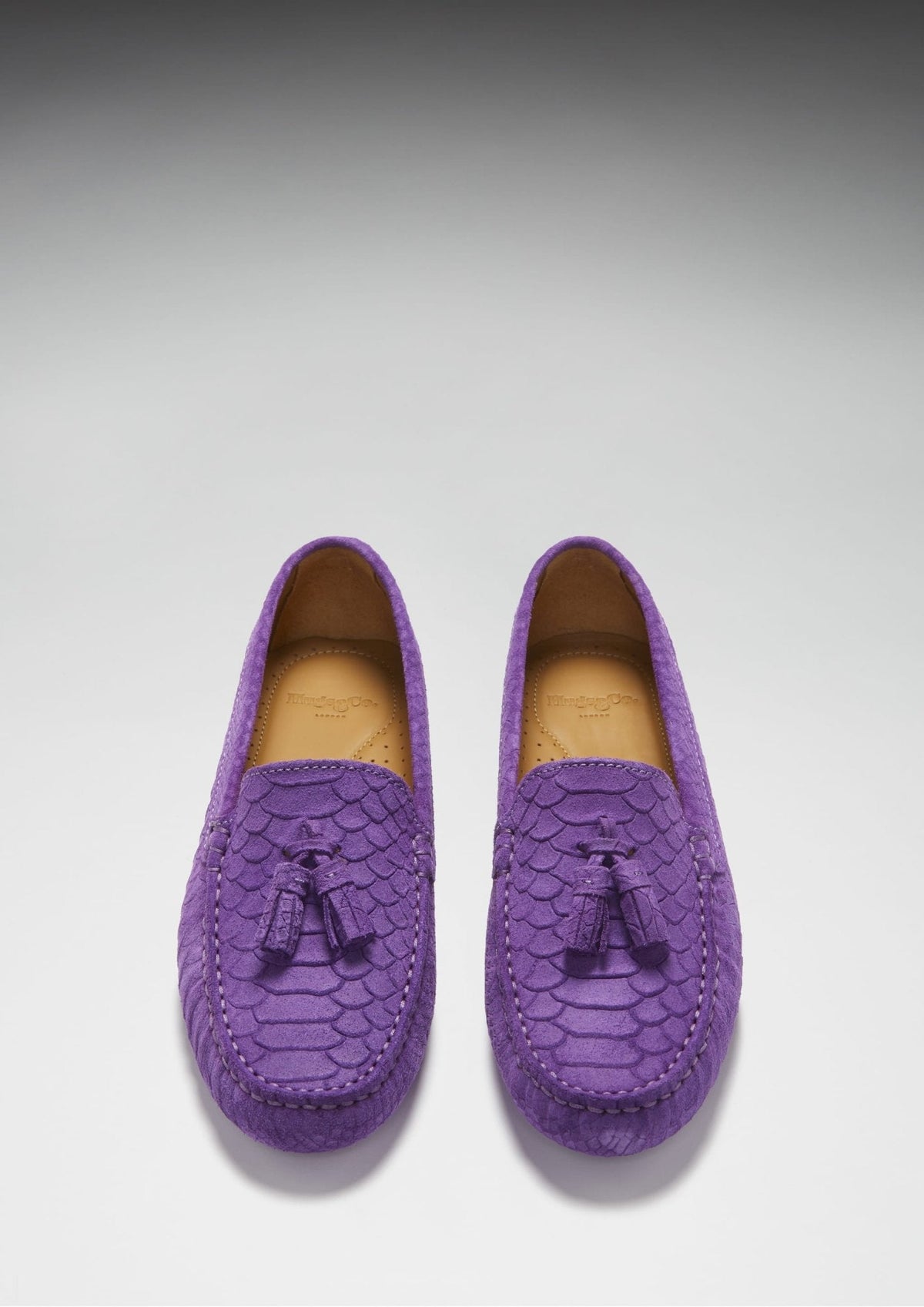 Women's Tasselled Driving Loafers, purple embossed suede