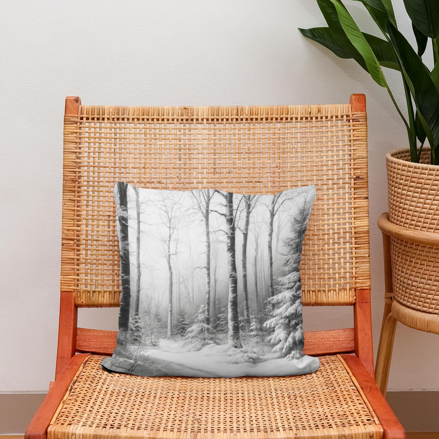 Winter's Quiet Sketch Cotton Cushion