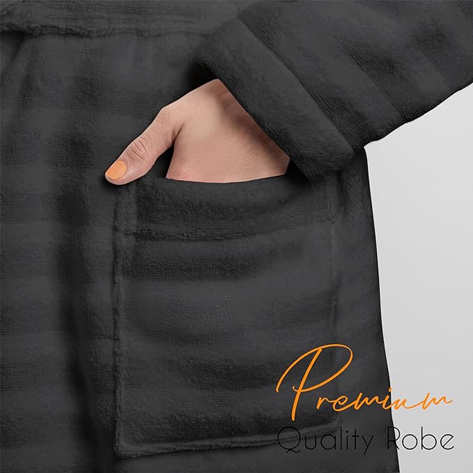 Women's Hydro Ribbed Ultra Soft 100% Cotton Hooded Bath Robes with Pockets and Belt Luxury Terry Towelling Loungewear Sleepwear in White and Grey by OLIVIA ROCCO