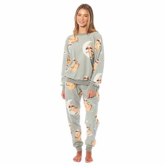 OLIVIA ROCCO Women's Sloth Soft Fleece Pyjama Set Long Sleeve Animal Print Warm Sleepwear Loungewear For Ladies Cozy Comfort Fit