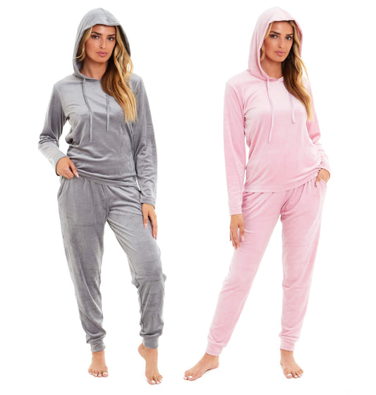 OLIVIA ROCCO Women's Velour Soft Touch Hooded Pyjama Set for Lounging and Sleep - Warm, Stretchable Nightwear Sizes 8-22