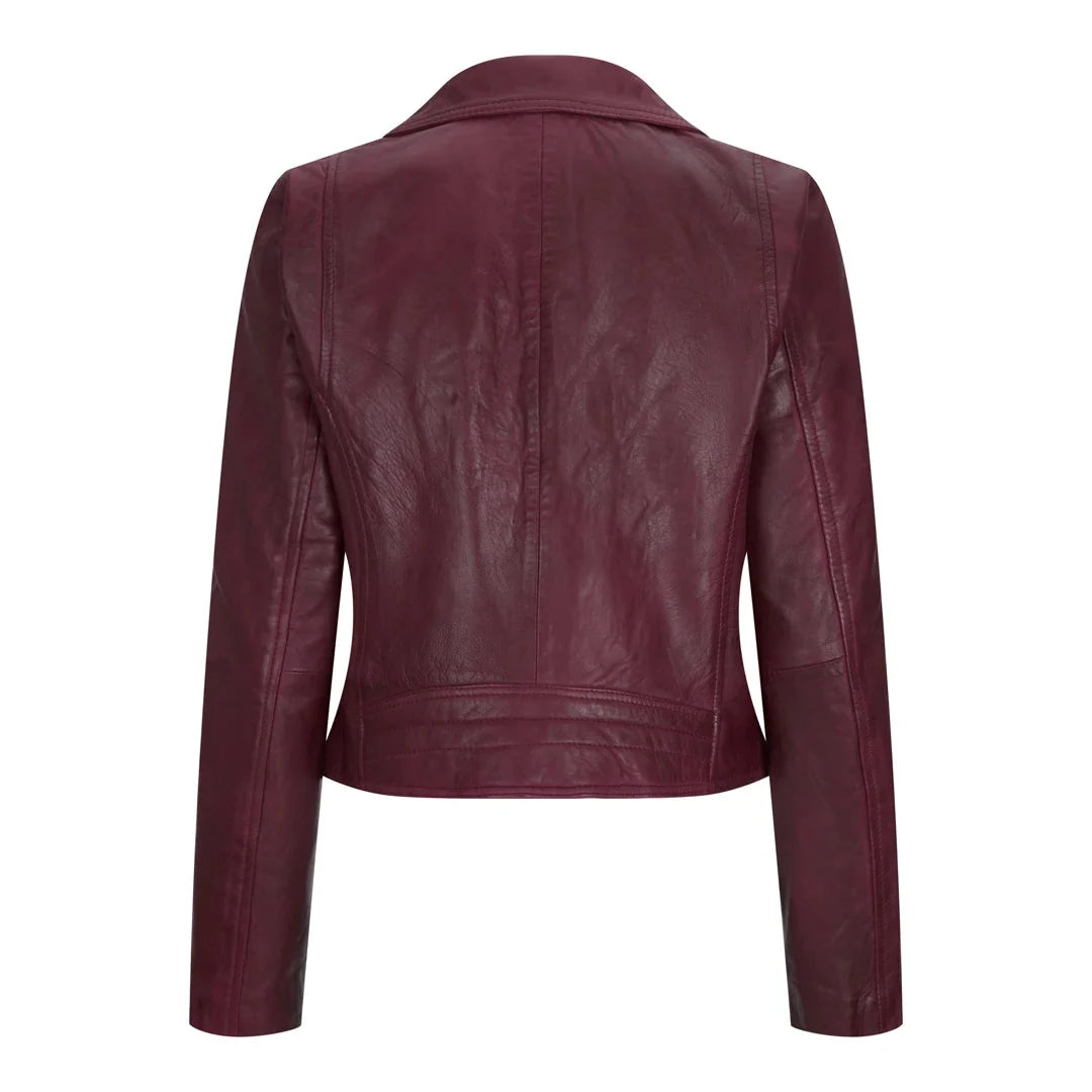Women's Leather Biker Jacket Cross Zip Tan Brown Black Red Yellow