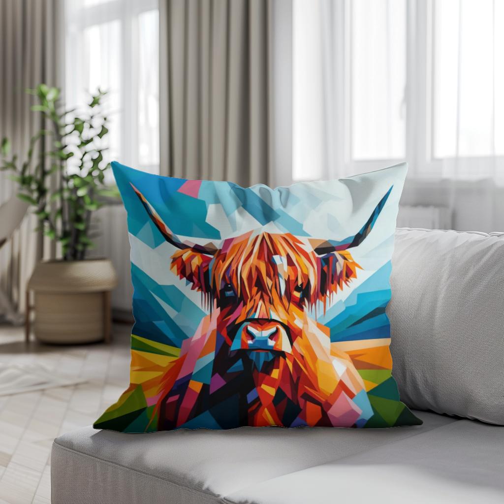Cubist Highland Cow Essence Cotton Cushion