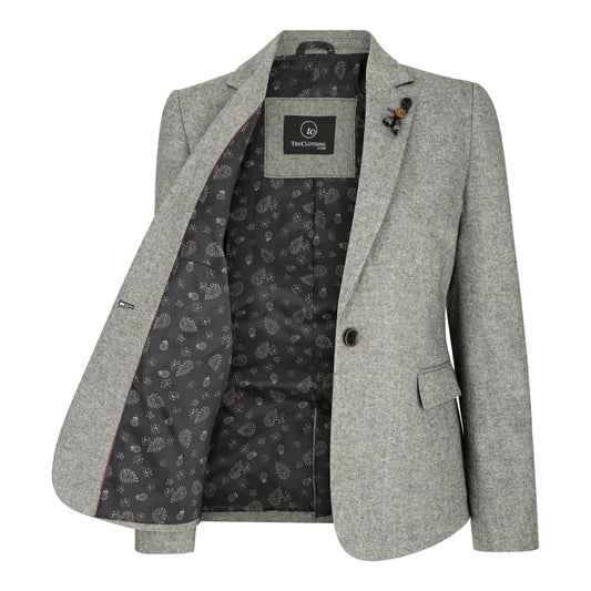 wsn03 - Women's Tweed Grey Blazer Jacket Waistcoat Elow Patch Peaky 1920s