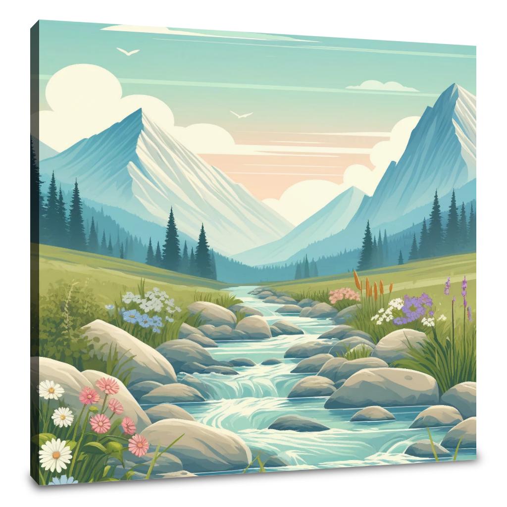 Mountain Stream Serenity Canvas
