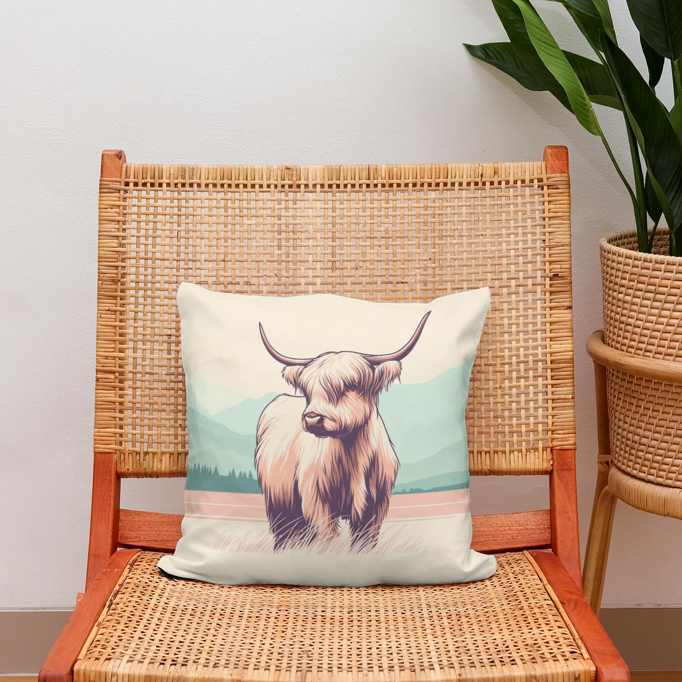 Pastel Highland Cow Minimalism Cotton Cushion