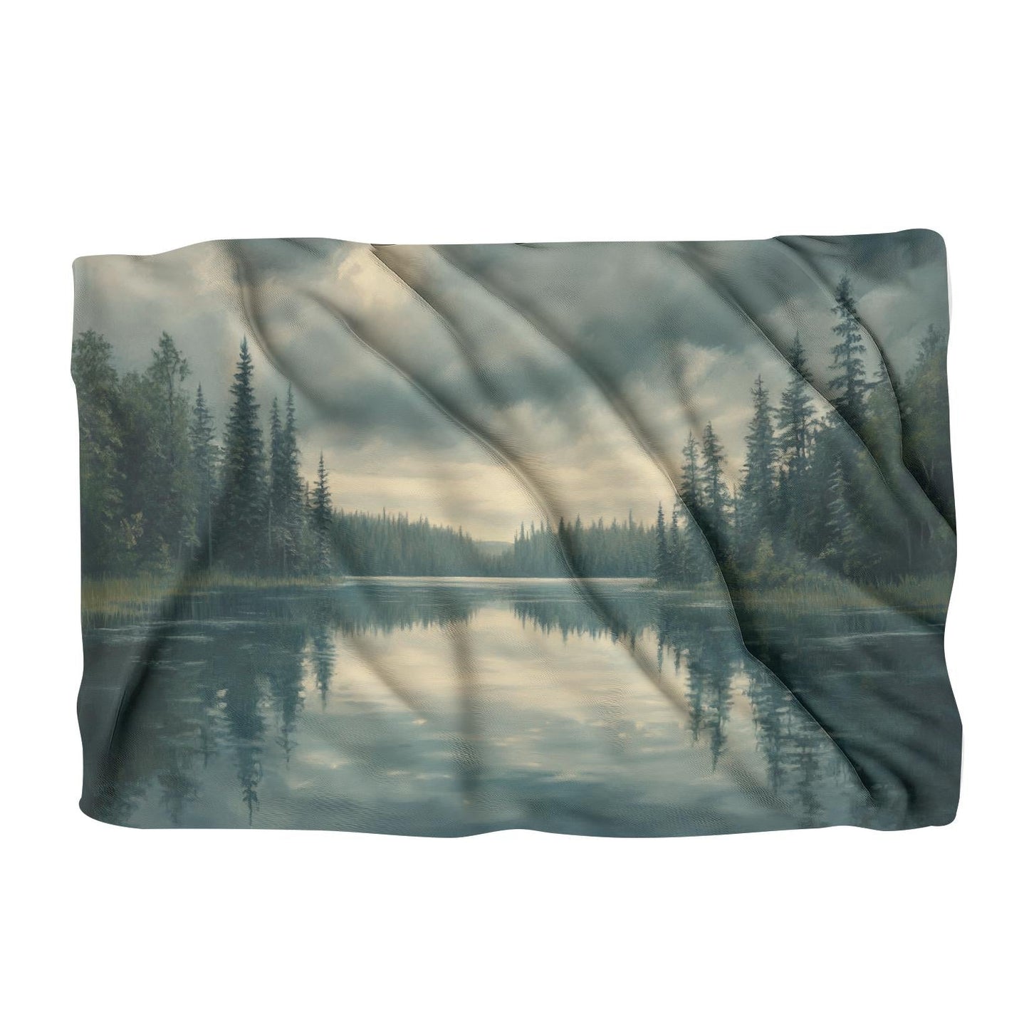 Reflective Pines under Grey Blanket
