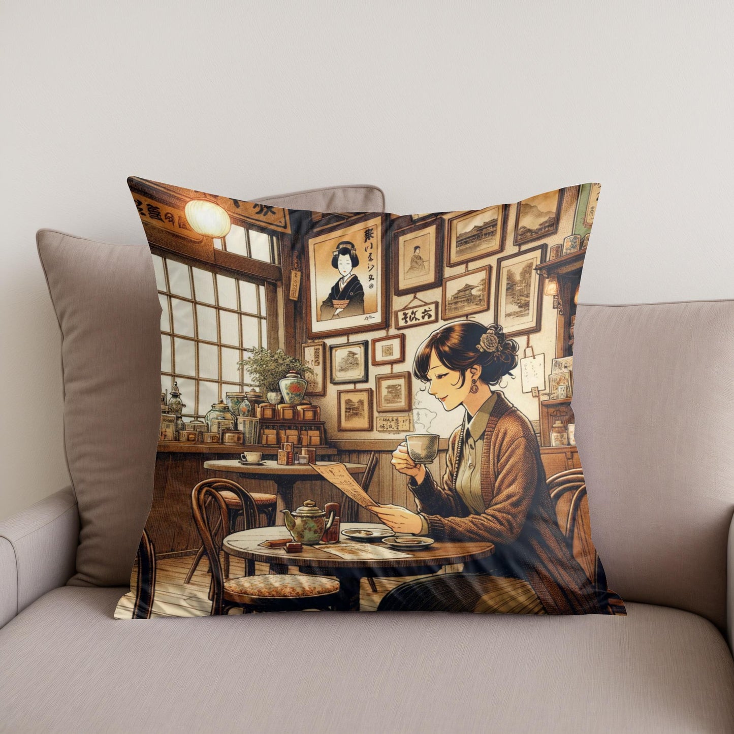 Nostalgic Café Moment Cotton Cushion