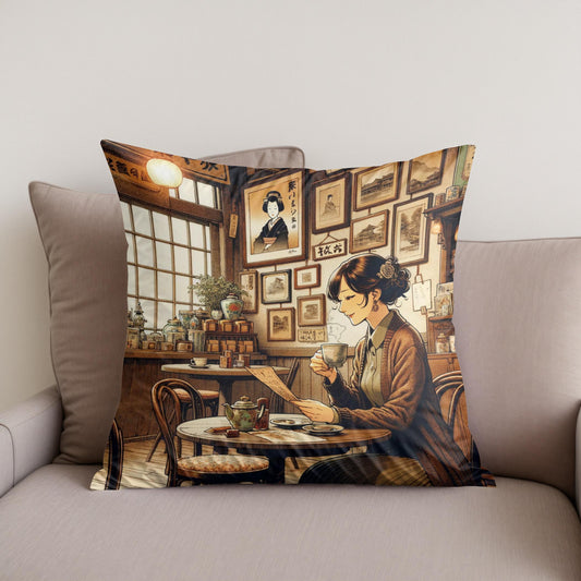 Nostalgic Café Moment Cotton Cushion