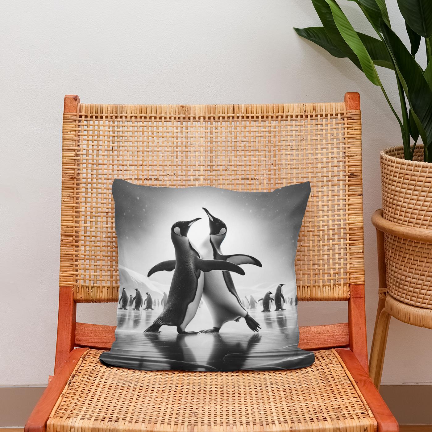 Ice Ballet: Penguin Duo Cotton Cushion