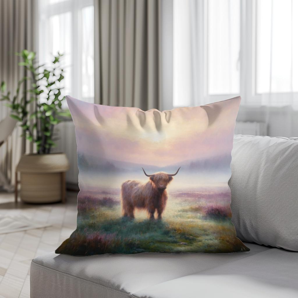 Highland Cow Dawn Cotton Cushion