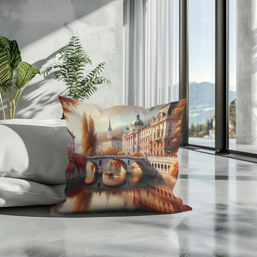 Autumn at Triple Bridge Cotton Cushion
