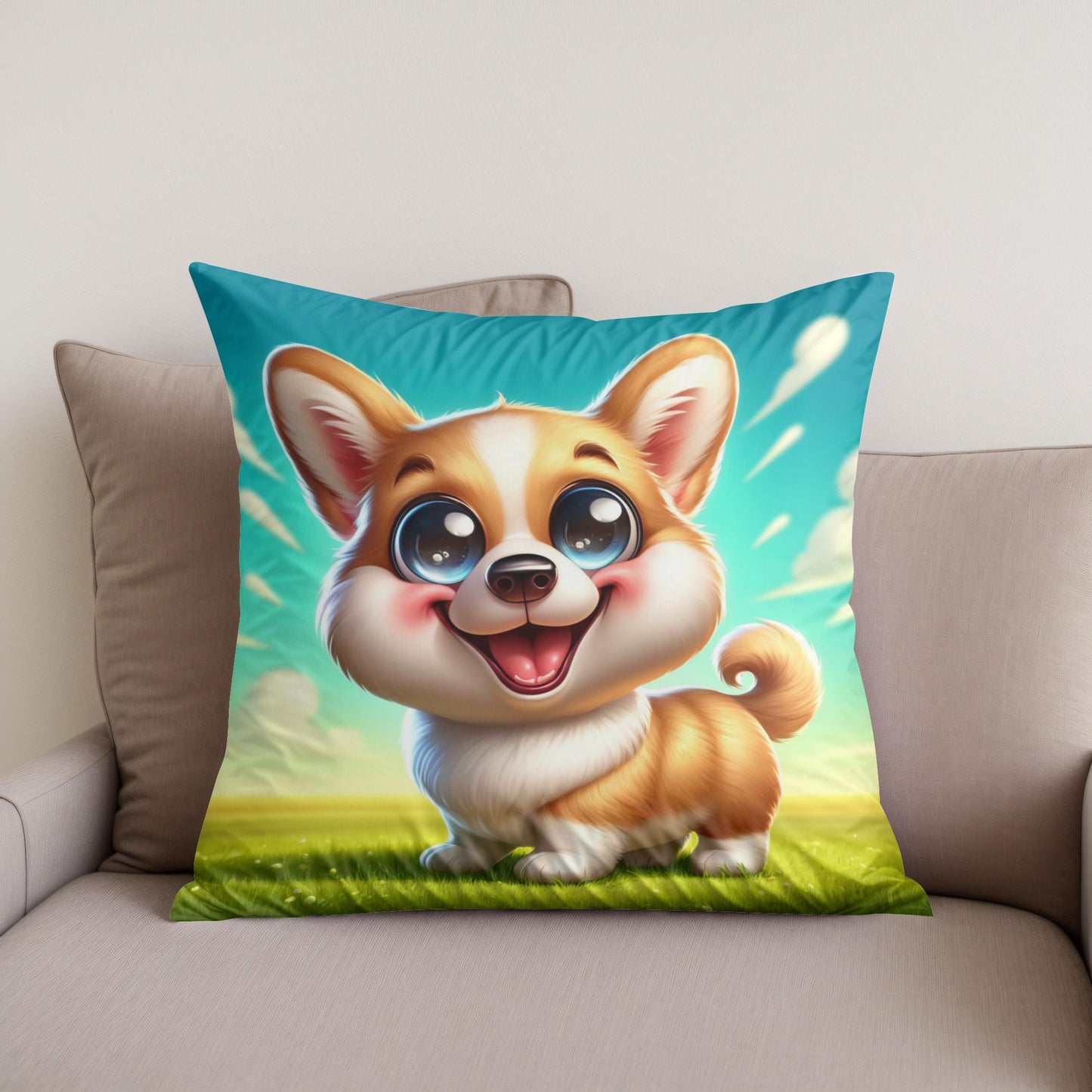 Cheerful Corgi Caricature Cotton Cushion
