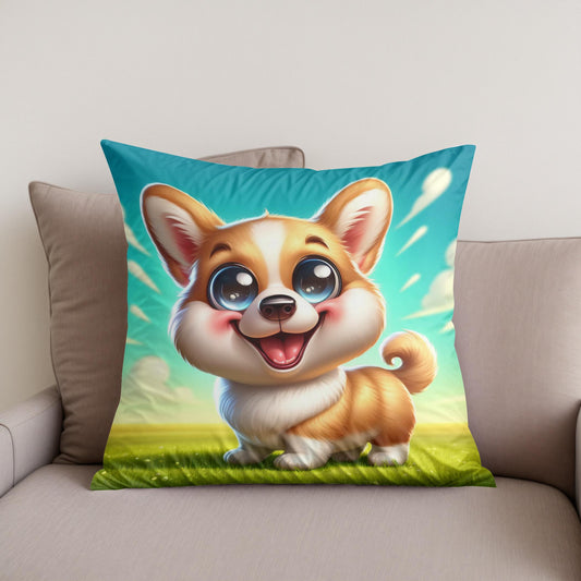 Cheerful Corgi Caricature Cotton Cushion