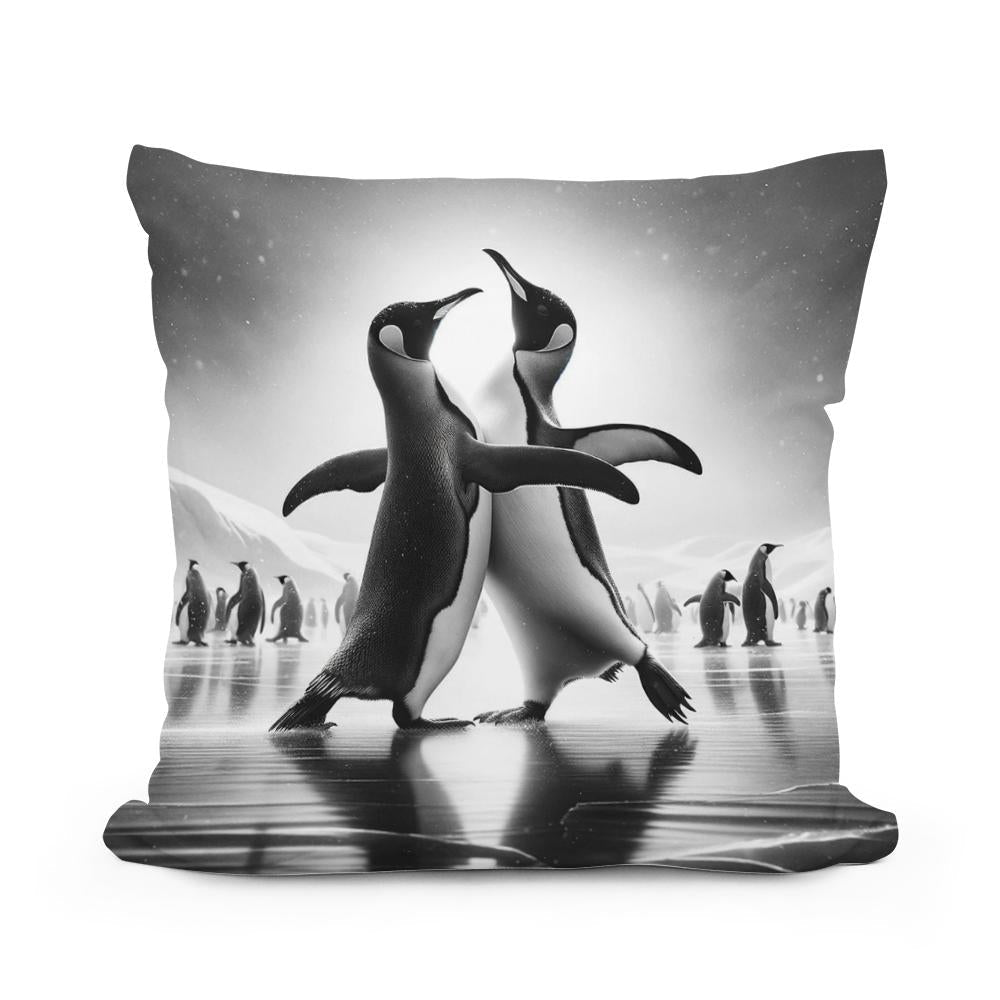 Ice Ballet: Penguin Duo Cotton Cushion