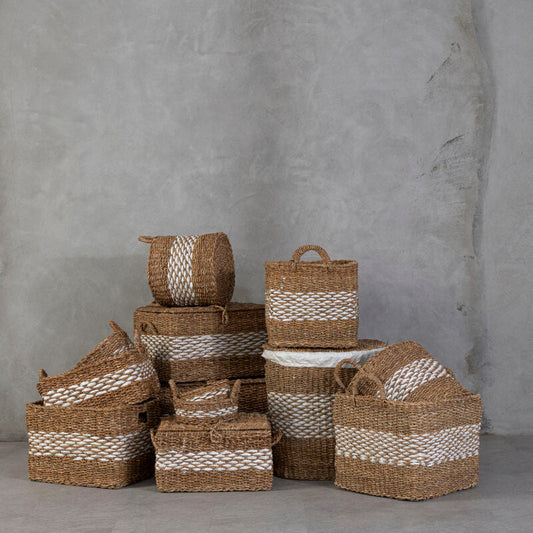 Lidi Oval Multi Seagrass Basket with Lid and Lining
