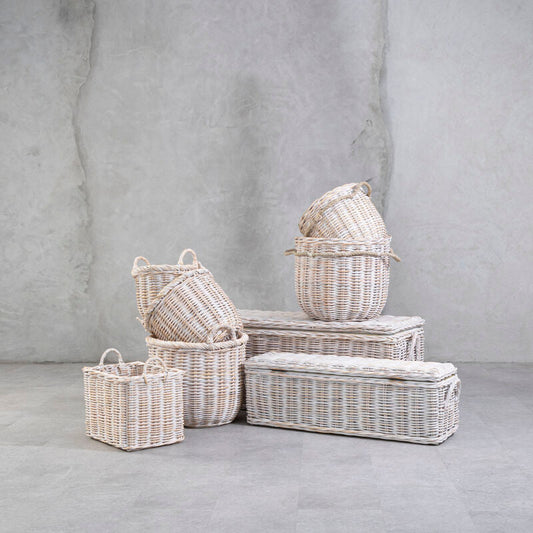 Argento Whitewash Rattan Storage Boxes-Set of 2
