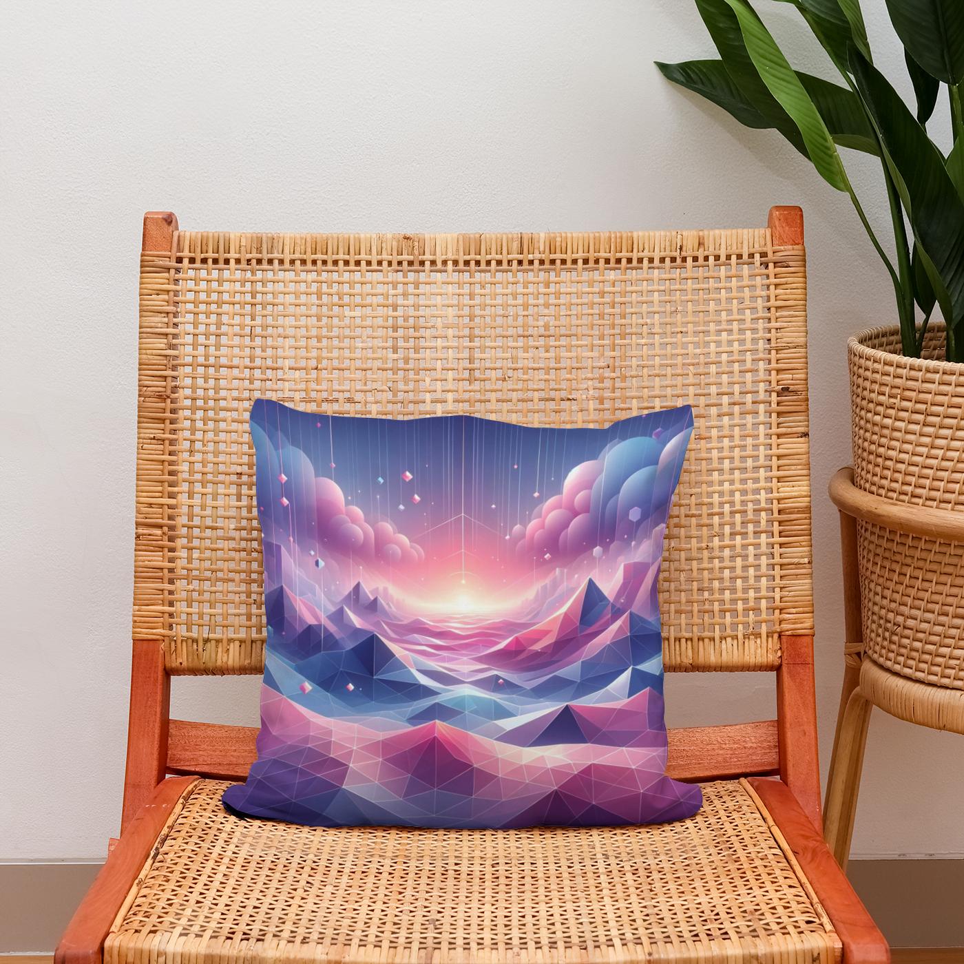 Pastel Virtuality: Geometric Dream Cotton Cushion