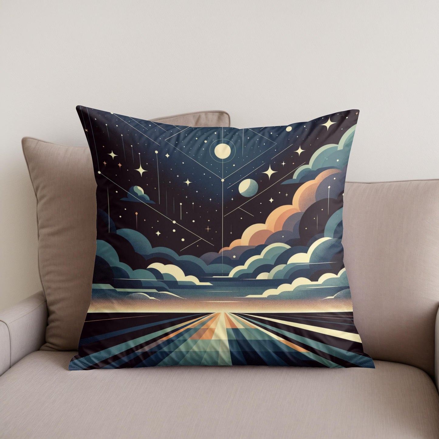 Celestial Harmony: Geometric Night Cotton Cushion