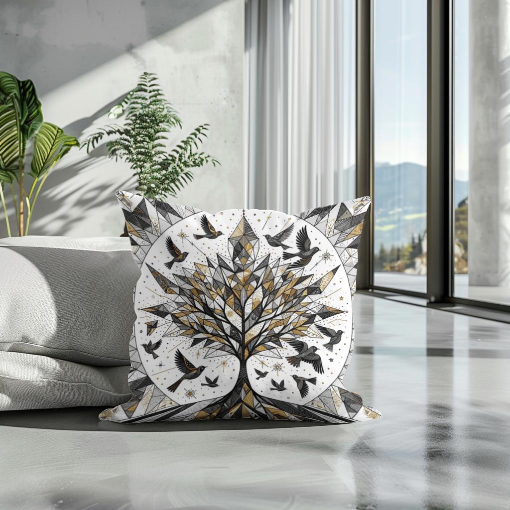 Golden Geometric Nature Cotton Cushion