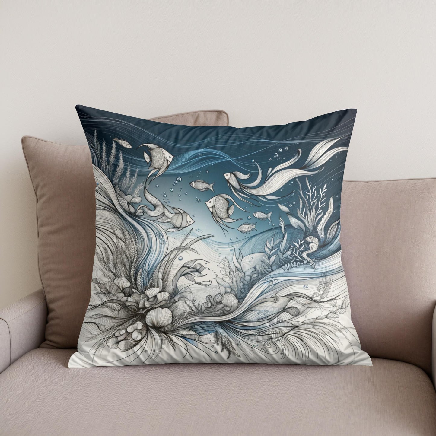Oceanic Script Elegance Cotton Cushion