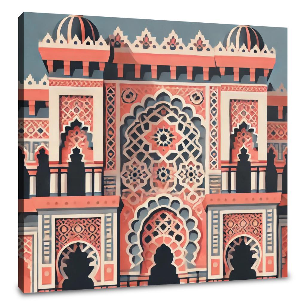 Coral & Blue Islamic Architecture Canvas