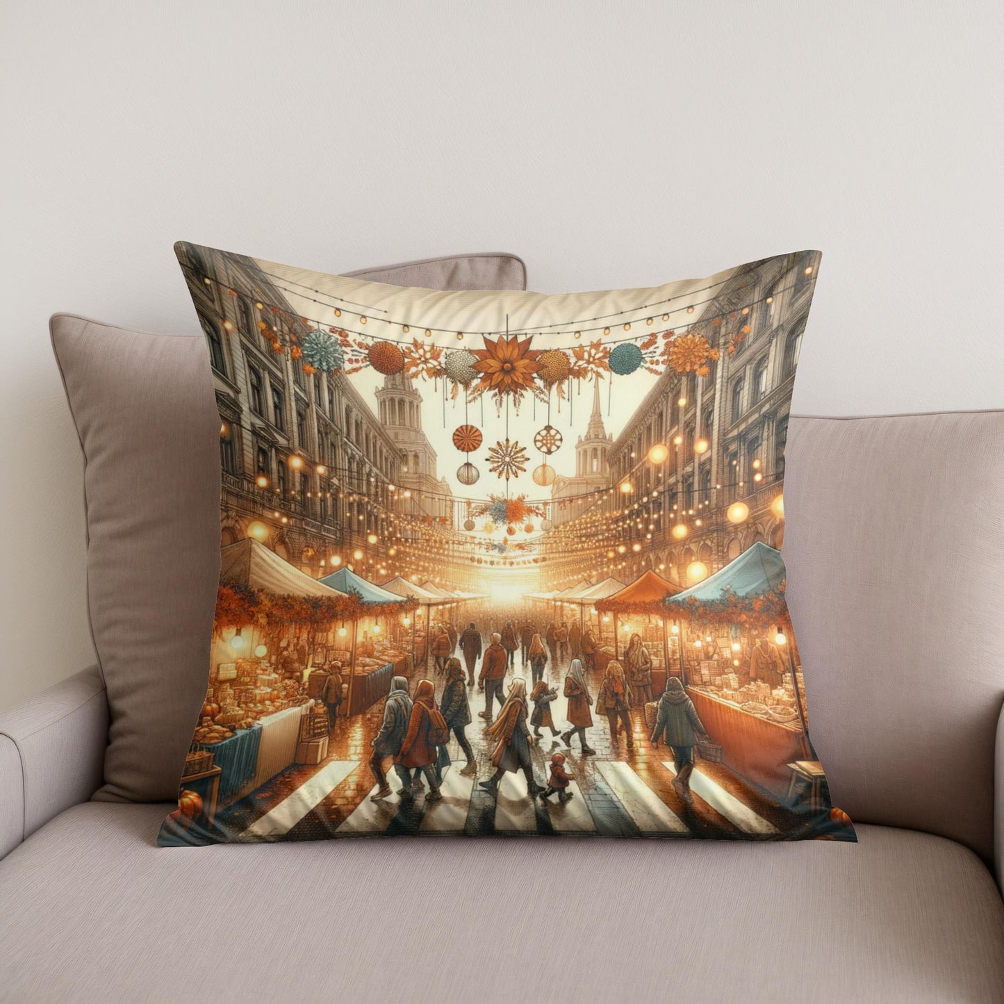 Autumn Festival Street Cotton Cushion