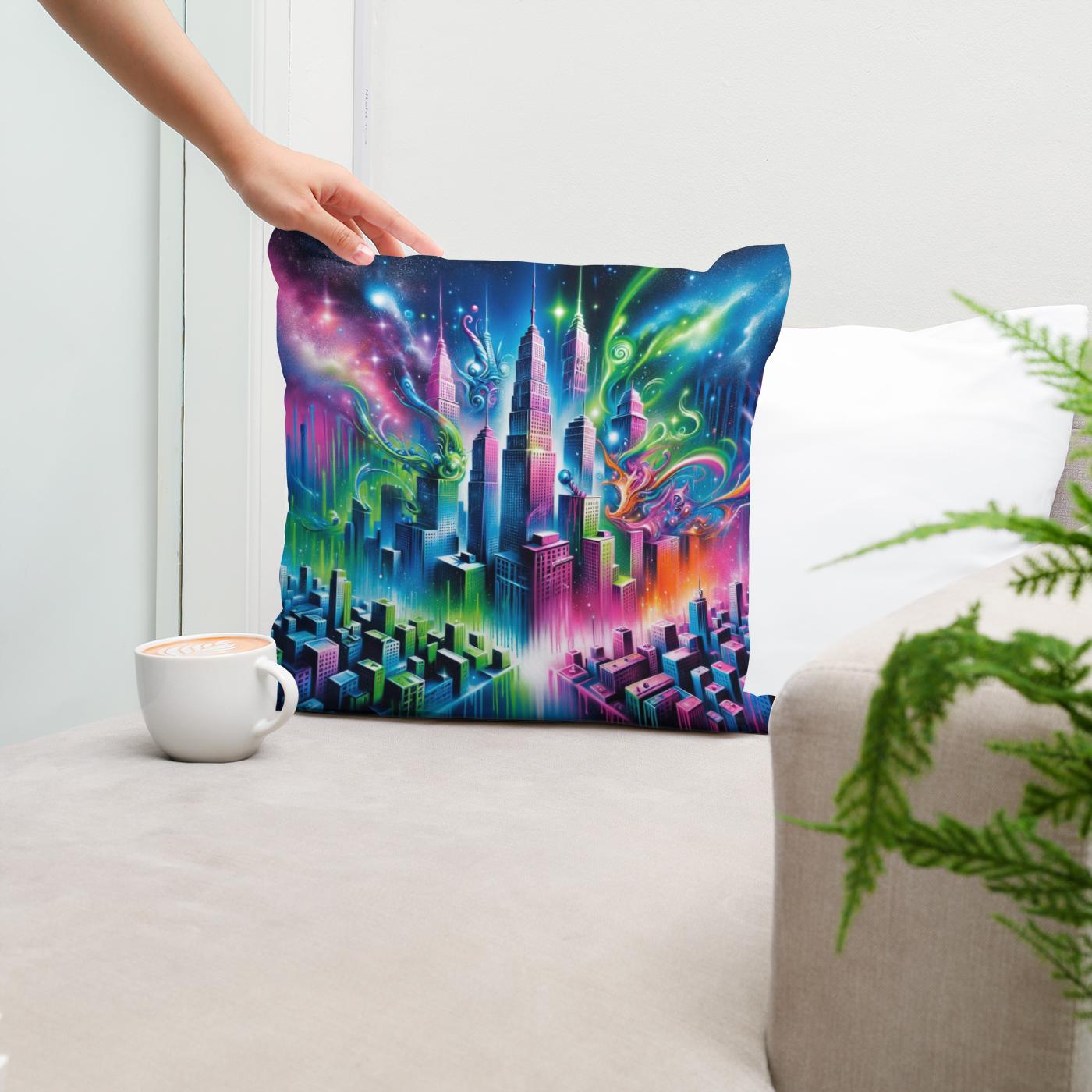 Neon Dreamscape Cotton Cushion