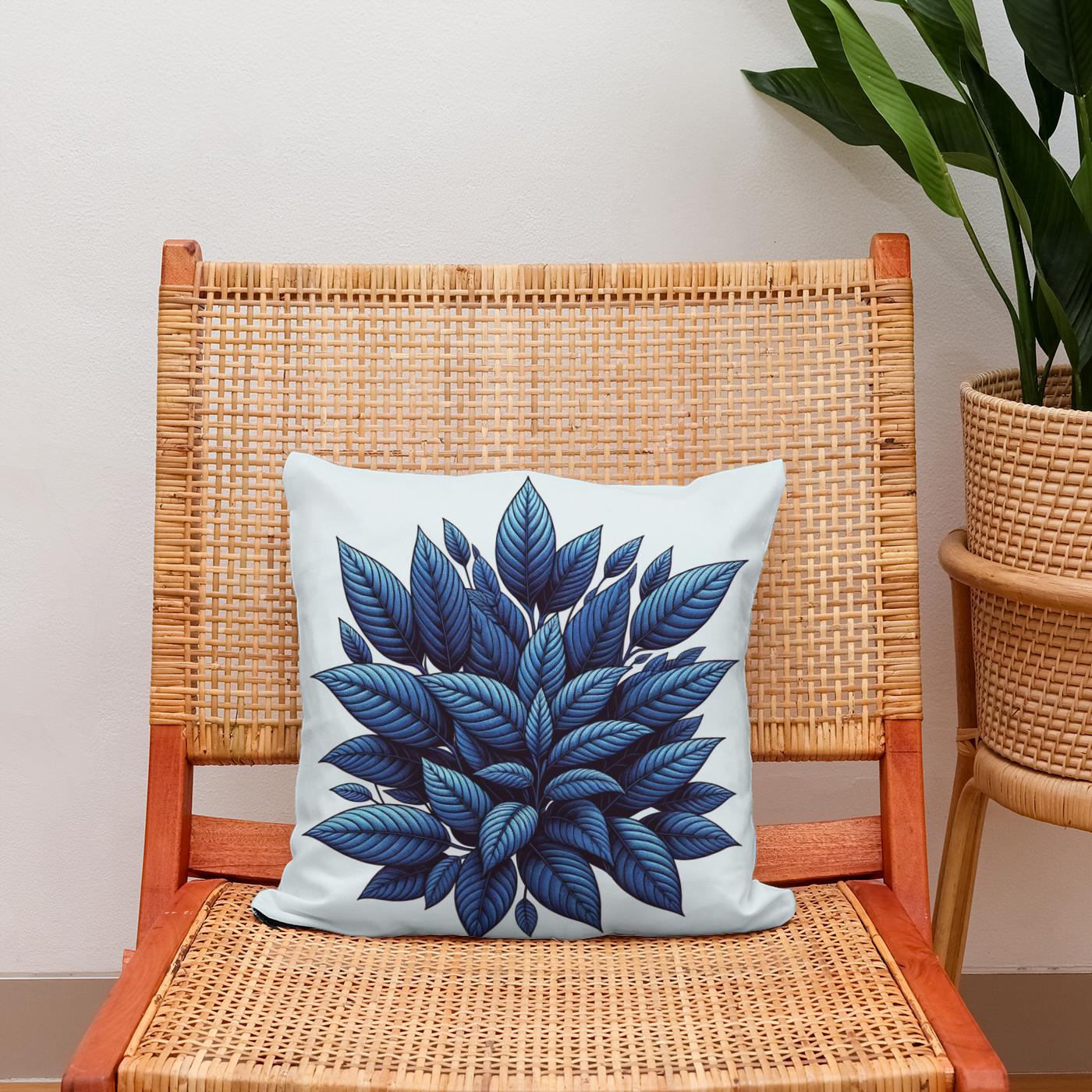 Indigo Foliage Embrace Cotton Cushion