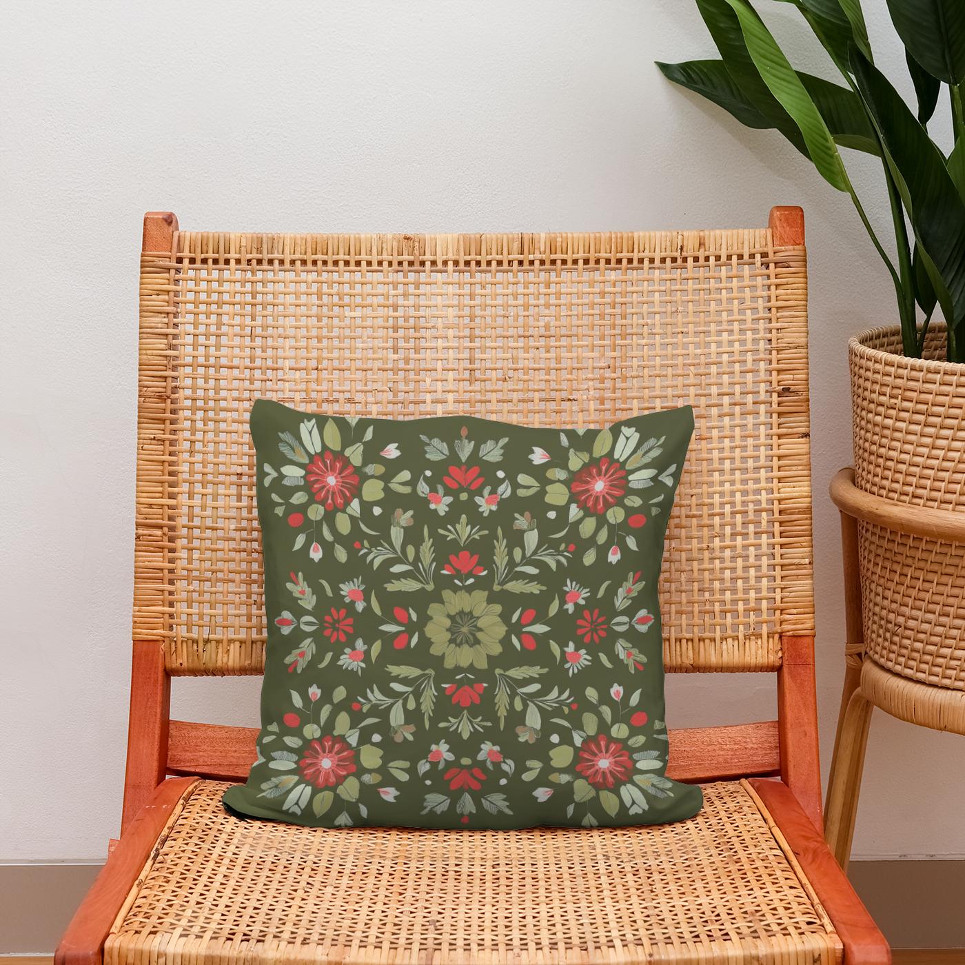 Olive Blossom Cotton Cushion