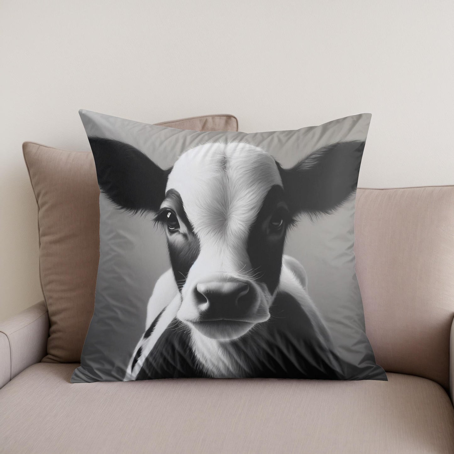 Monochromatic Serenity Cow Cotton Cushion