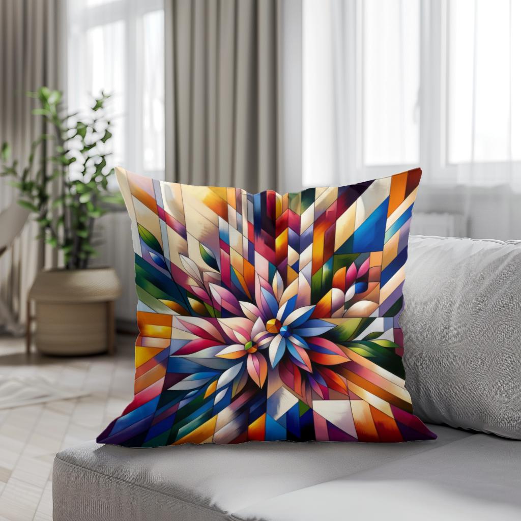 Geometric Floral Fusion Cotton Cushion