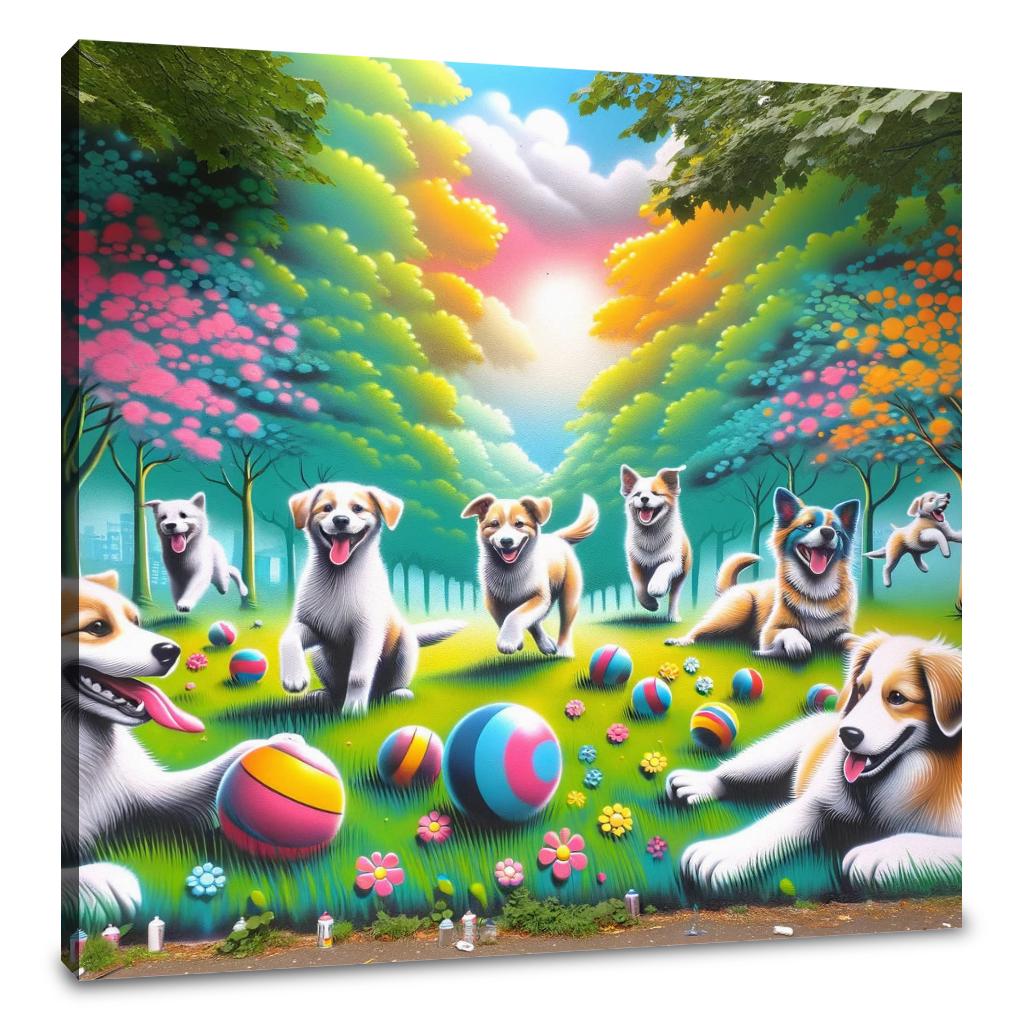 Joyful Dogs in the Park Canvas