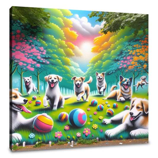 Joyful Dogs in the Park Canvas