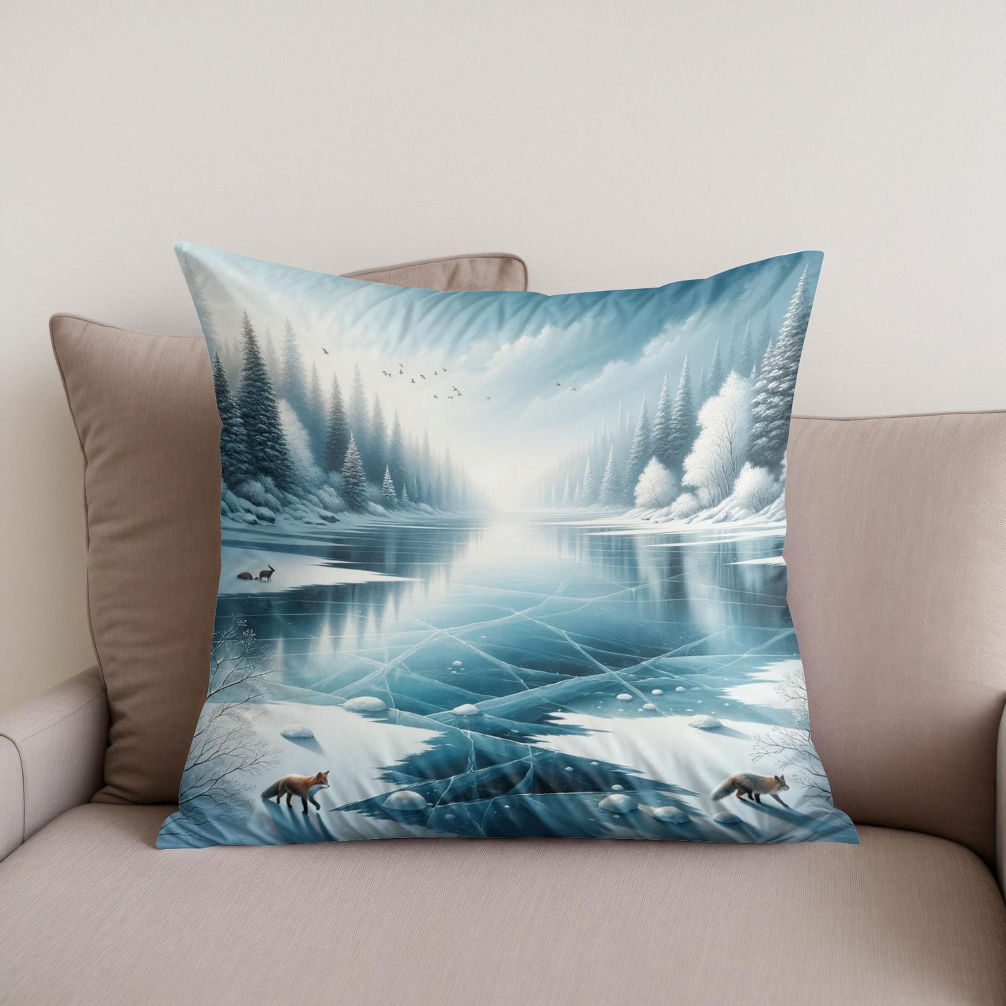 Frozen Lake Tranquility Cotton Cushion