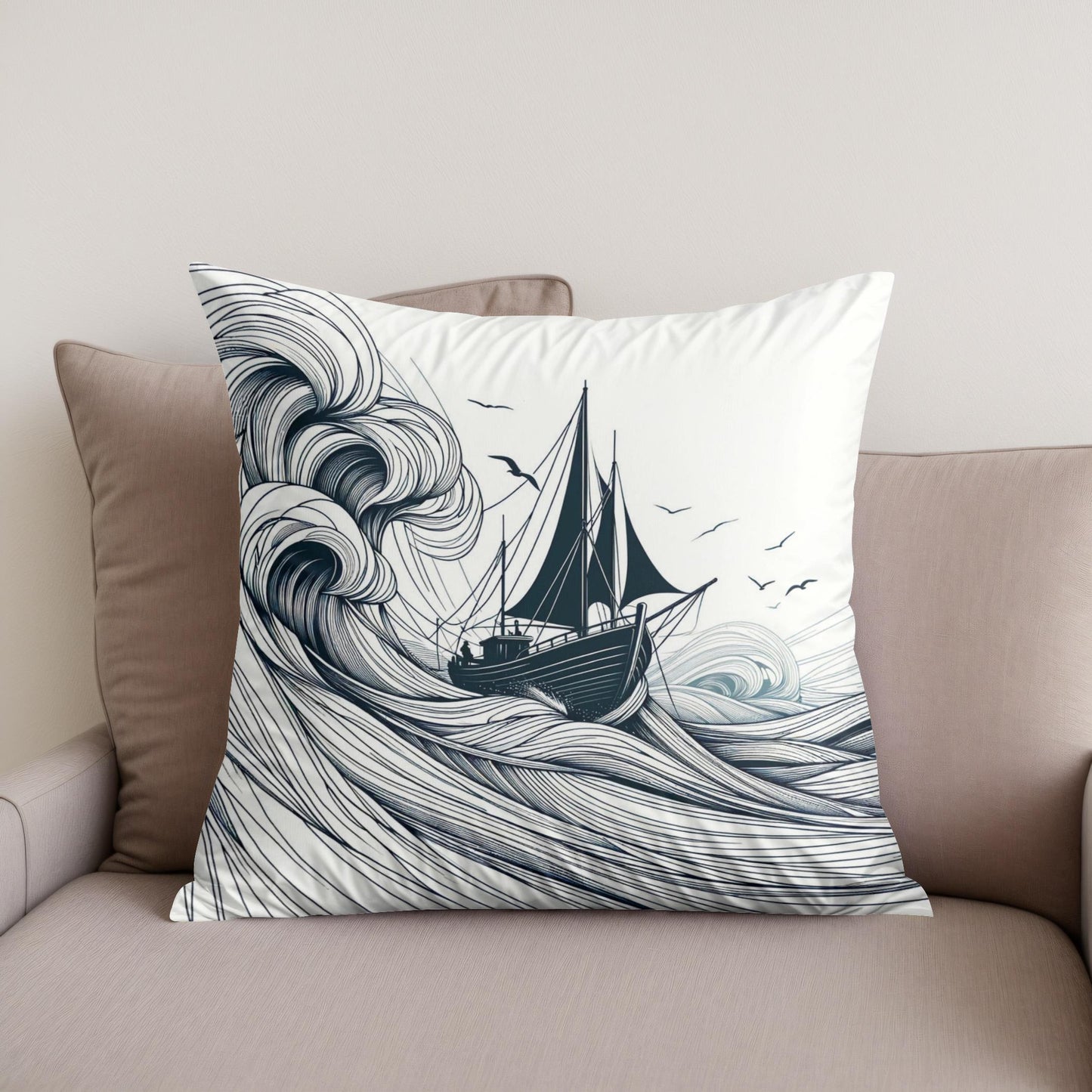 Resilient Waves Sketch Cotton Cushion