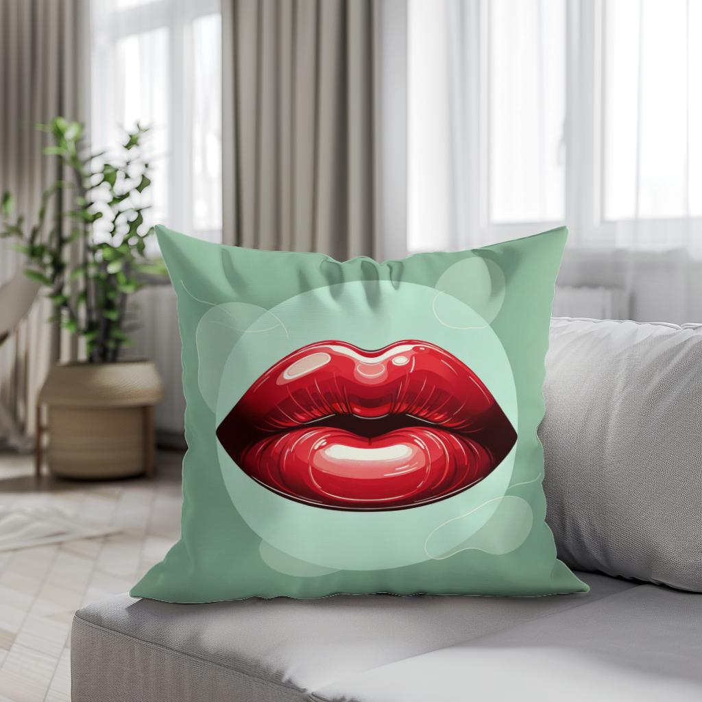 Glossy Red Lips Cotton Cushion