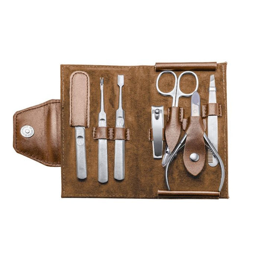 Fred Bennett Brown Leather and Stainless Steel Travel Manicure Set