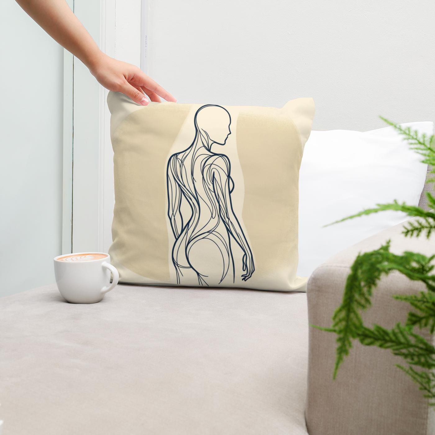 Elegance in Line: Human Contours Cotton Cushion