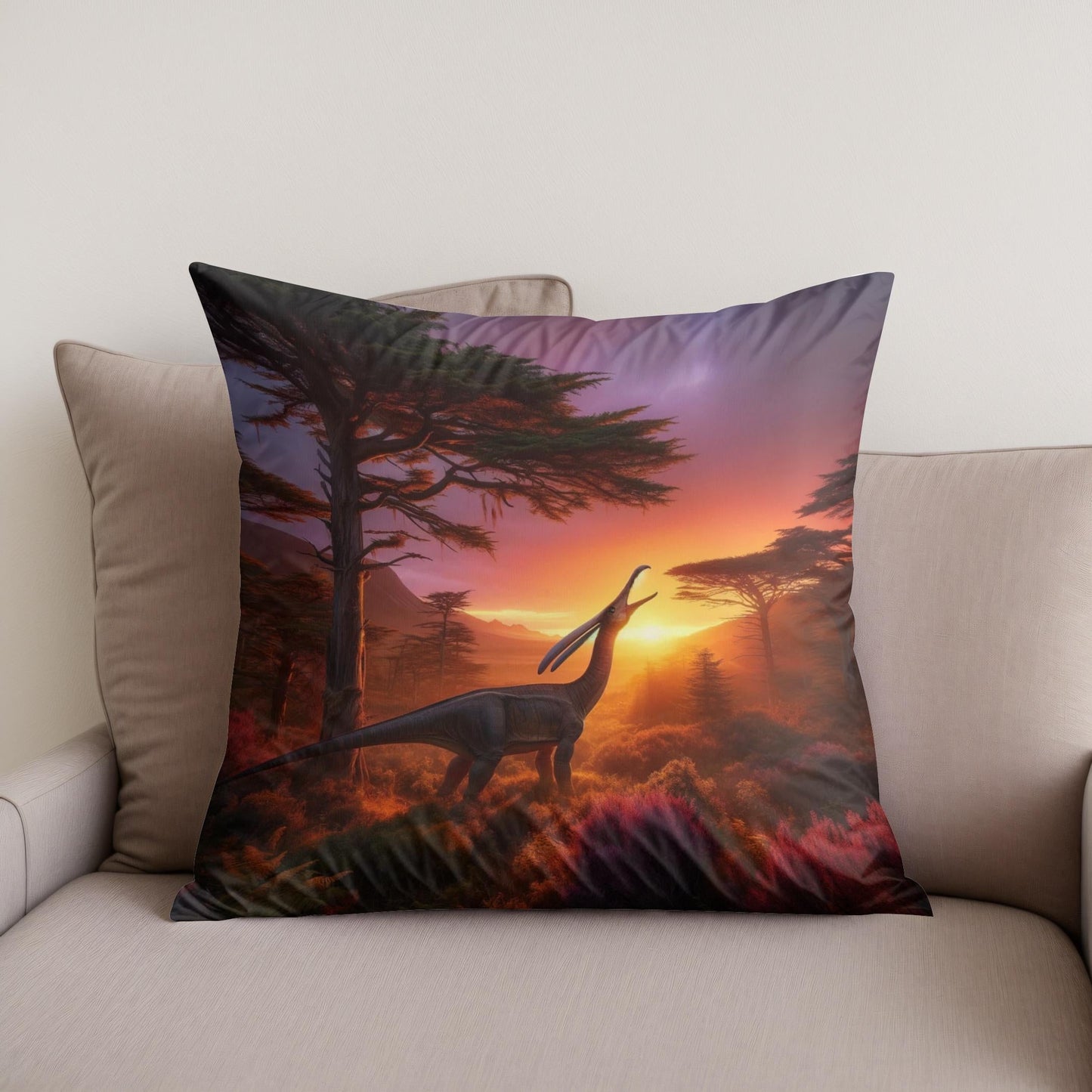 Sunset Serenade Parasaurolophus Cotton Cushion